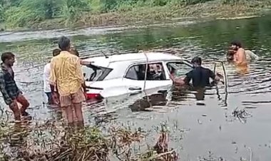 ससुराल गए युवक की कार पिलुआ डेम में बही:रपटे के ऊपर से बह रहा था पानी, चालक ने जैसे ही कार निकाली डैम में चली गई, एक किलोमीटर तक बही