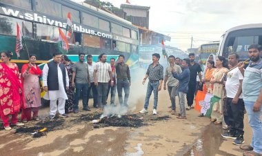 जशपुर: नकटी गांव के प्रभावित परिवारों के समर्थन में कांग्रेस का प्रदर्शन, मुख्यमंत्री का पुतला दहन